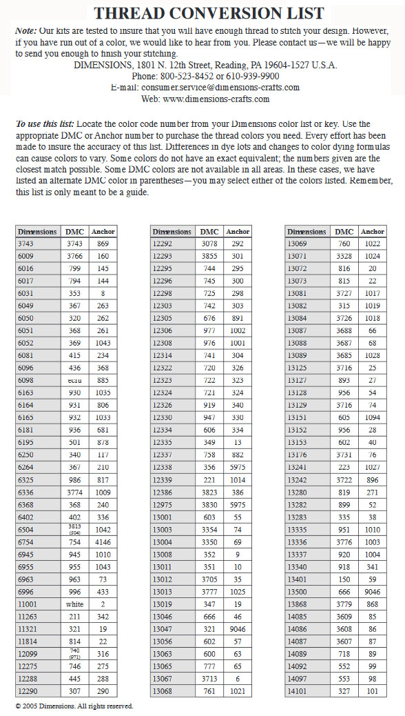 Conversion Chart For Weeks Dye Works To Dmc Chart Walls