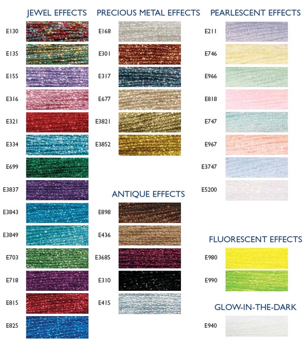 http://www.mystitchworld.com/images/DMC-Light-effects-chart-1.jpg